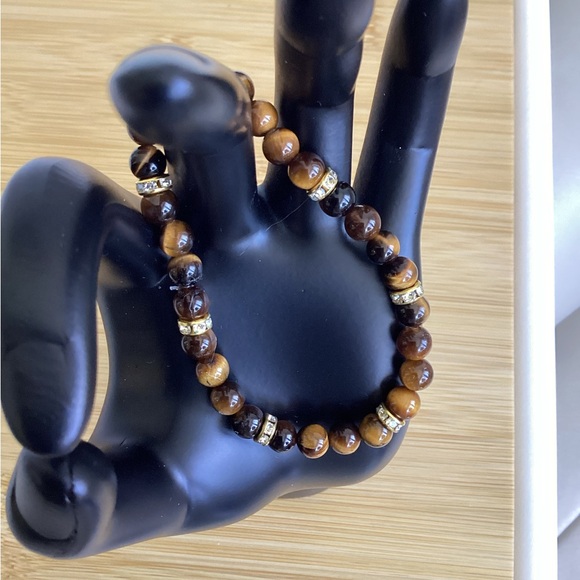 AAA 6mm Tigers Eye with Czech Rhinestones Bracelet - Picture 1 of 3